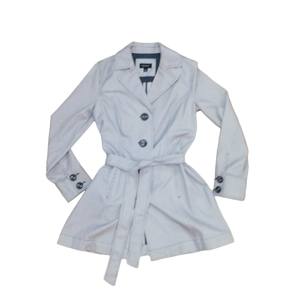Sonoma Life+Style Pinstriped Trench Coat, Blue & White, Small